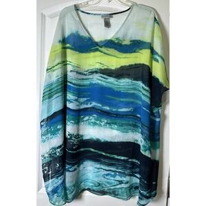 Catherine's Women's Size 4X Sheer Blouse Short Sleeve Ocean Beach Comfy Colorful